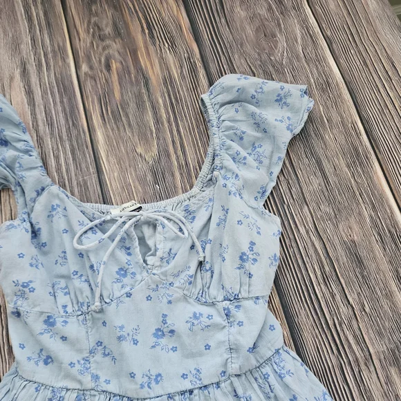 American Eagle Blue Floral Ruffle Babydoll Dress Size Small - Picture 2 of 7